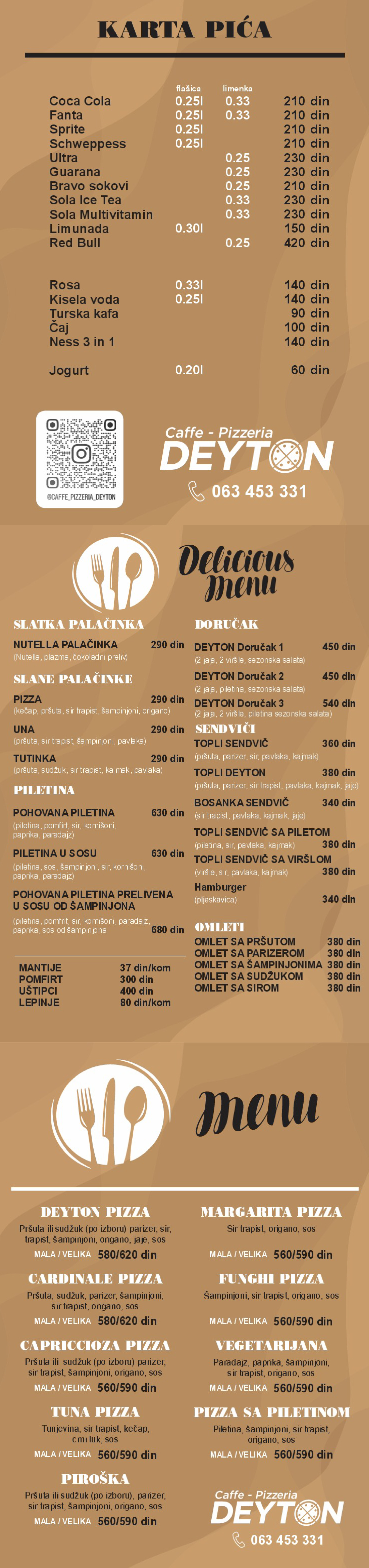 DEYTON - caffe pizzeria meni